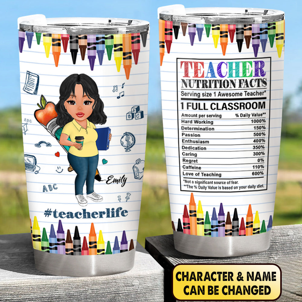 Personalized Teacher Nutrition Facts Crayons Teacher Life Back To School Tumbler For Teacher
