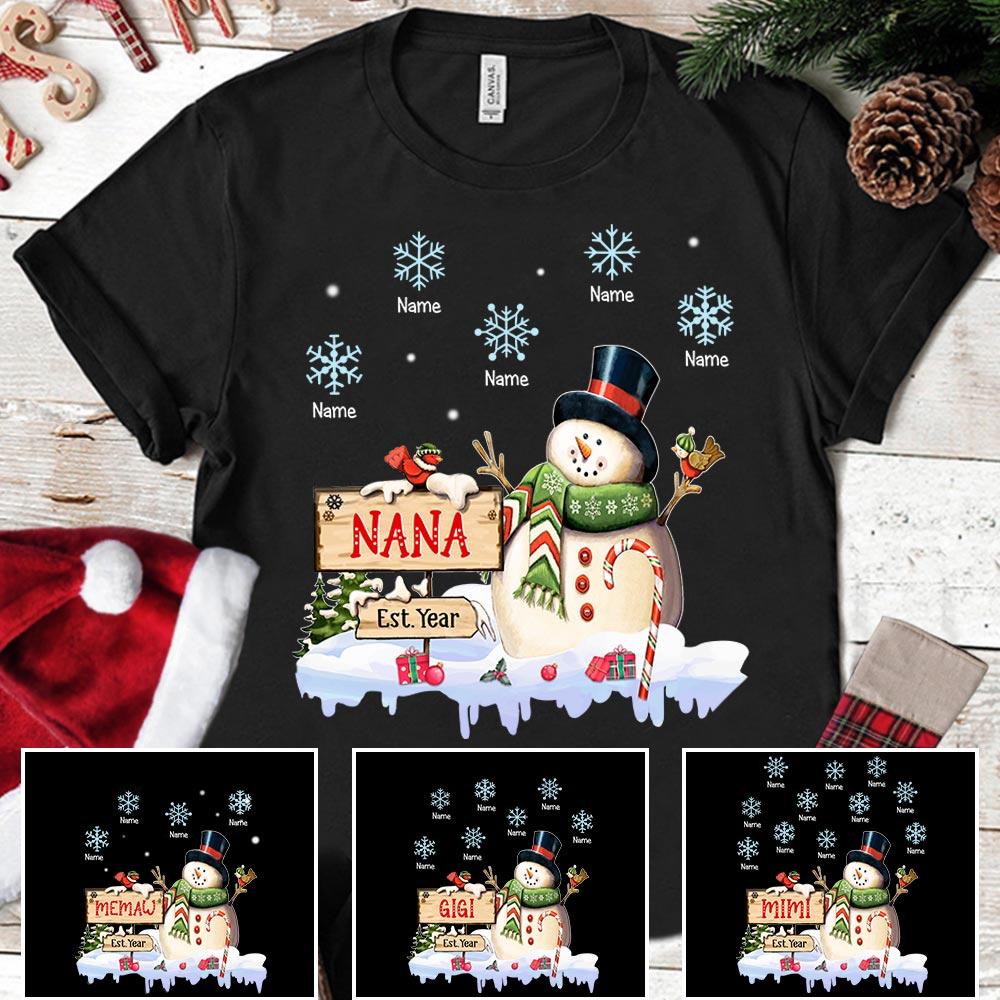 Nana With Little Snowman Christmas Shirt, Funny Nana Est Christmas Shirt, Custom Nana With Grandkids Name Shirt