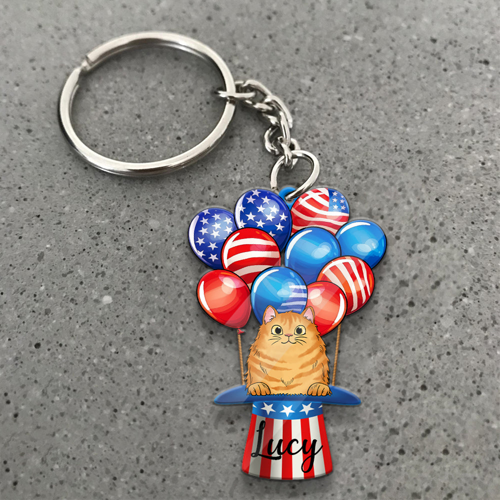 Cat Air Balloon Personalized Keychain