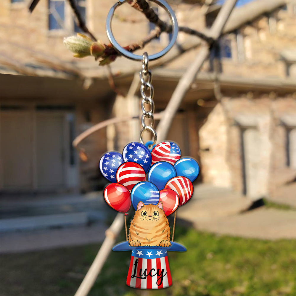 Cat Air Balloon Personalized Keychain