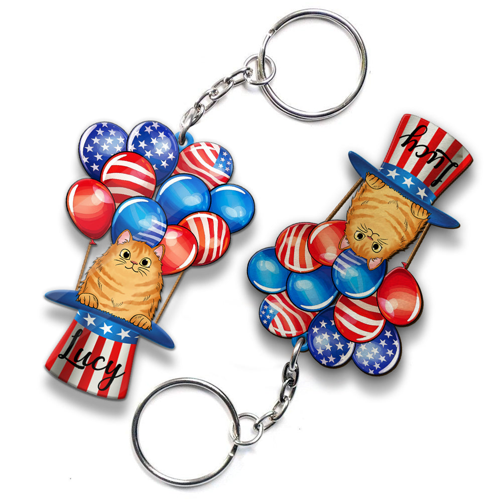 Cat Air Balloon Personalized Keychain