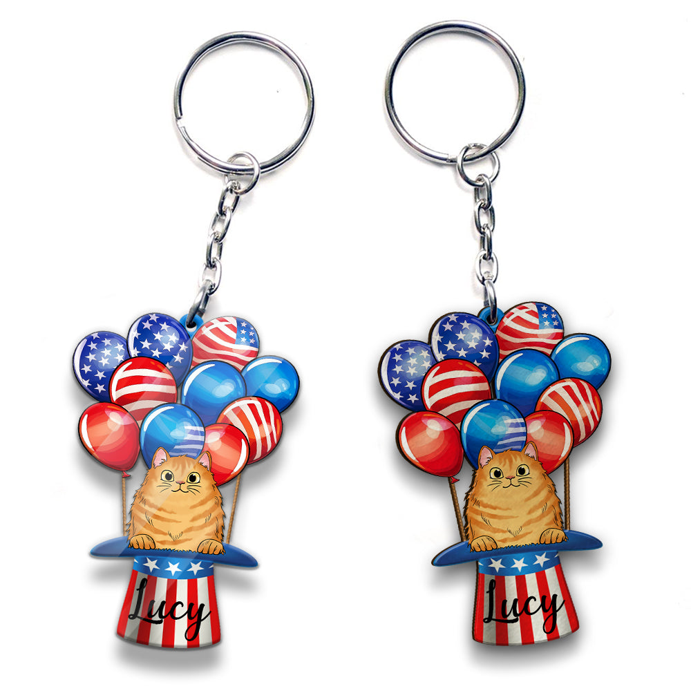 Cat Air Balloon Personalized Keychain