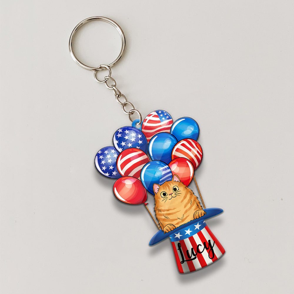 Cat Air Balloon Personalized Keychain