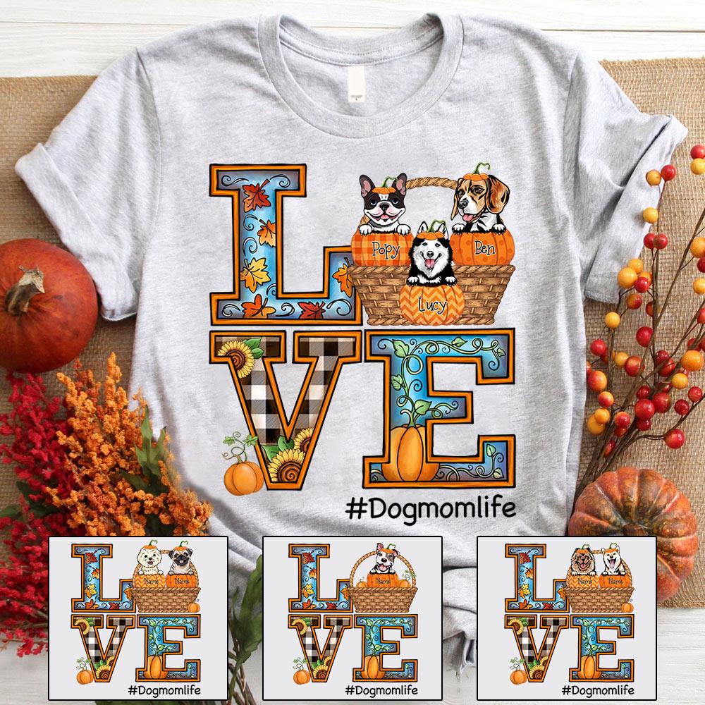 Personalized Dog Mom Halloween Shirts, Love Dogmomlife Halloween Autumn Pumpkin Shirt, Custom Dog Breed And Name Shirt.