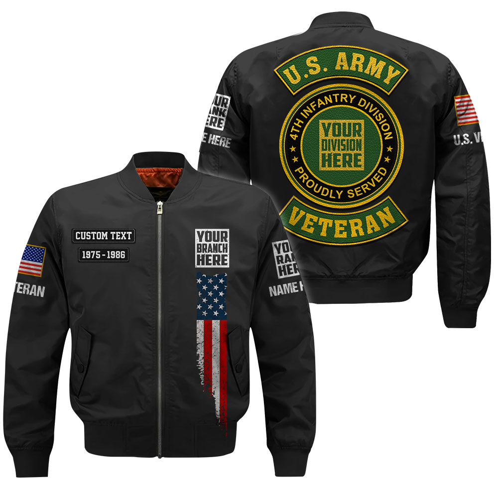 Custom Bomber Jackets US Military Veteran Custom Branch Logo Division Personalized Gift For Veteran K1702