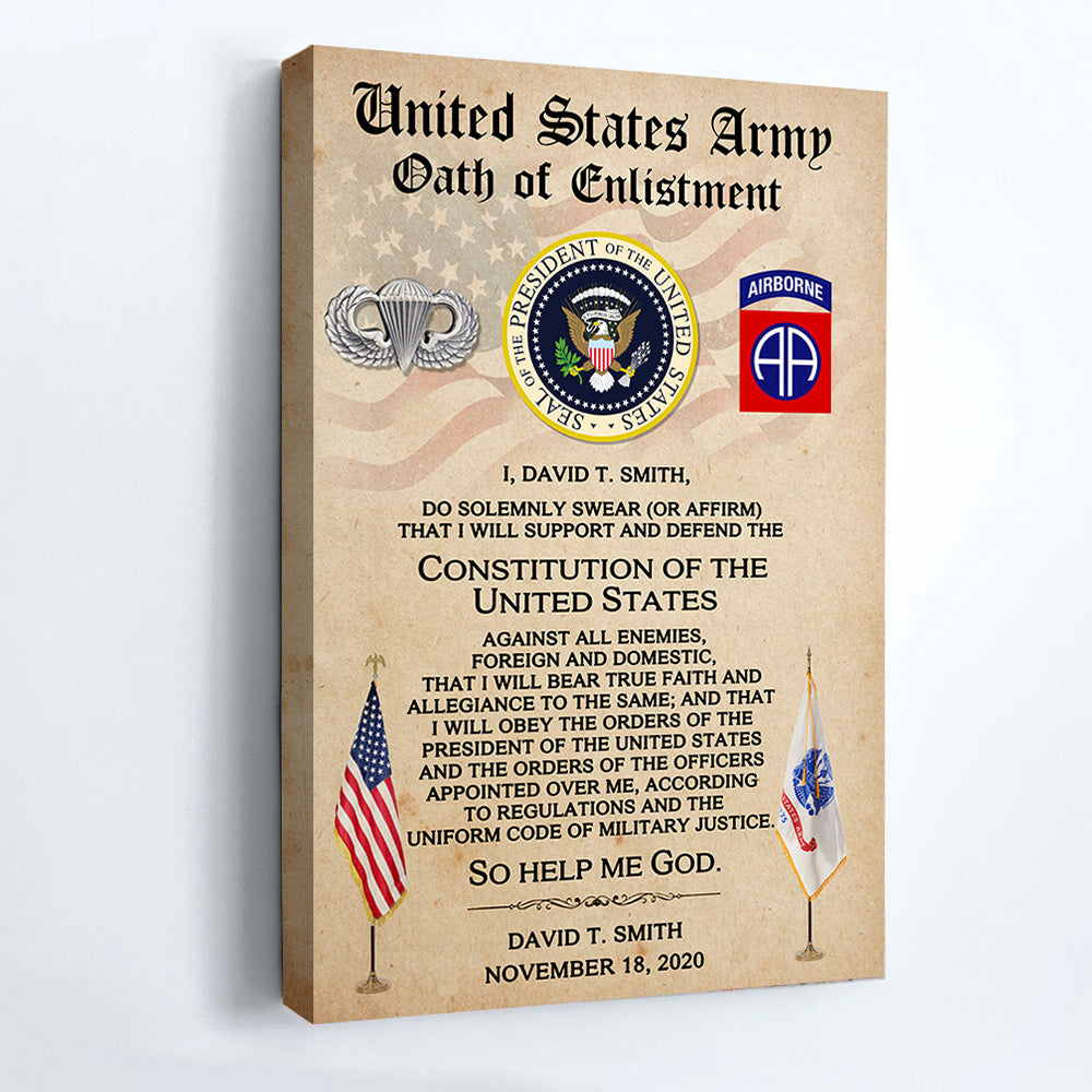 Personalized Canvas And Poster Oath of Enlistment Military Gift For Veterans K1702