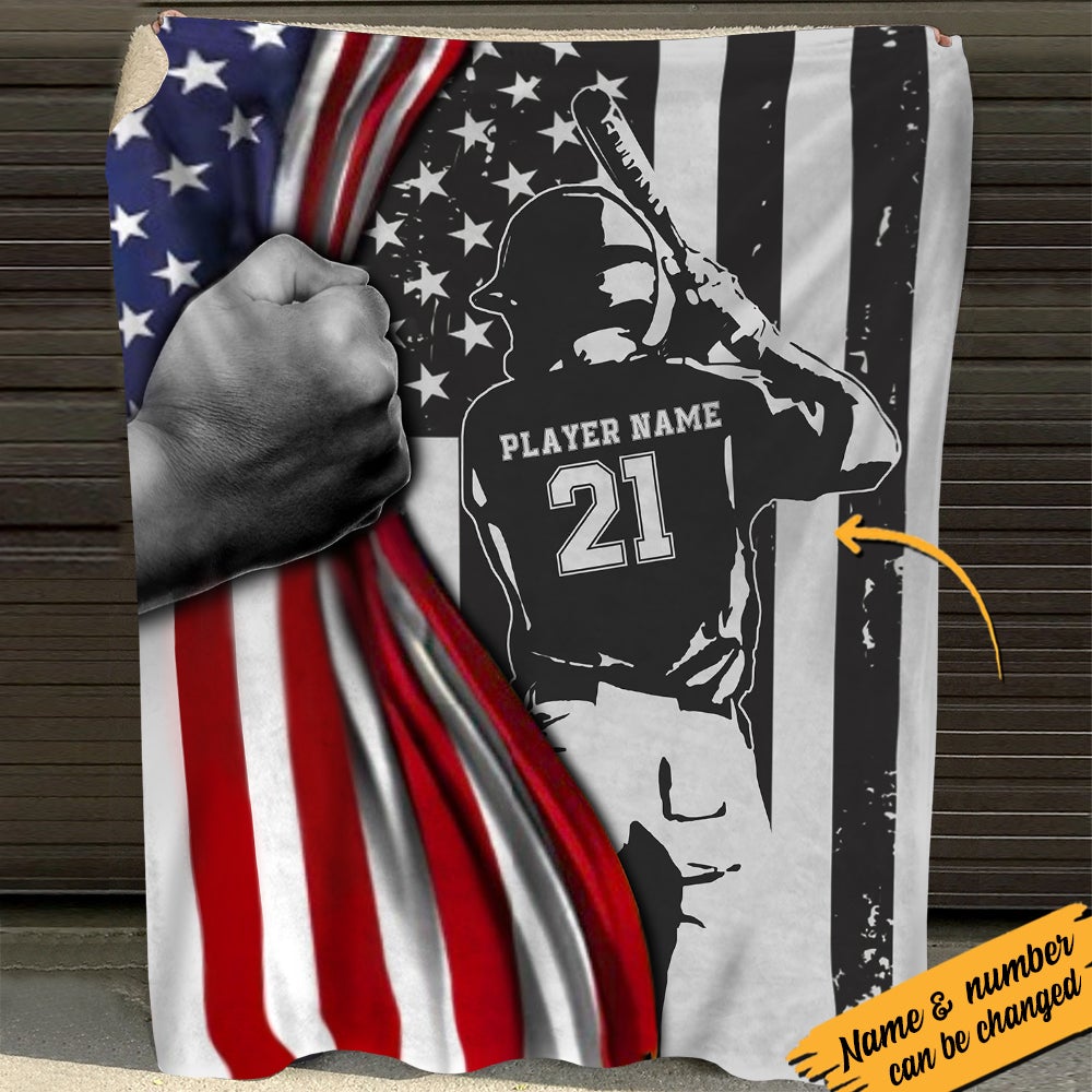 Baseball Boy American Flag Custom Blanket Gift For Baseball Player Baseball Lovers