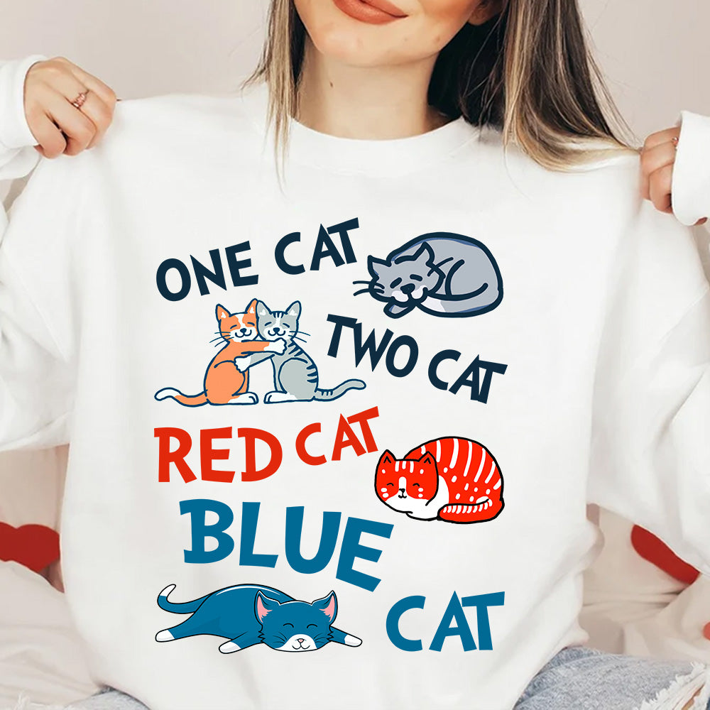 One Cat Two Cat Red Cat Blue Cat Funny Shirt For Cat Lovers Reading Lover - Read Across America Cat Funny Shirt