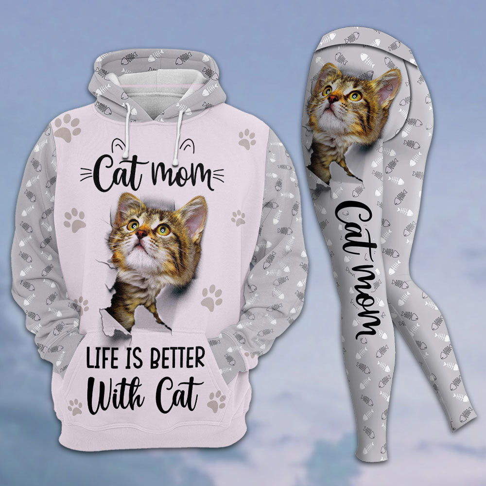 Cat Mom, Life Is Better With Cat, All Over Printed Shirt & Legging Set For Cat Mom, Cat Lovers