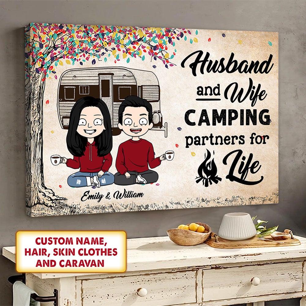 Personalized Husband And Wife Camping Partners For Life Poster Funny Couple Camping Rv Car Poster