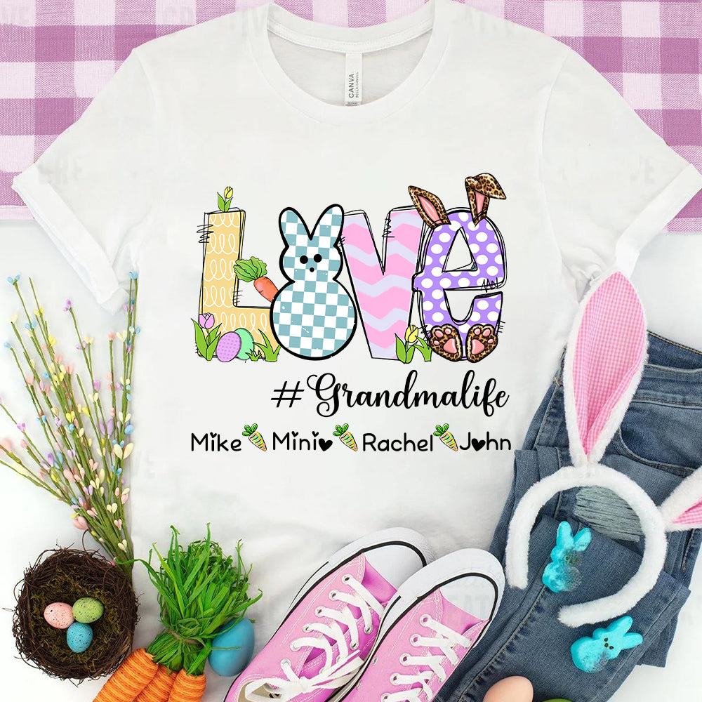 Personalized Love Grandma Life Bunny Easter T-Shirt, Custom Grandma Shirt, Retro Easter Bunny And Carrot Kids
