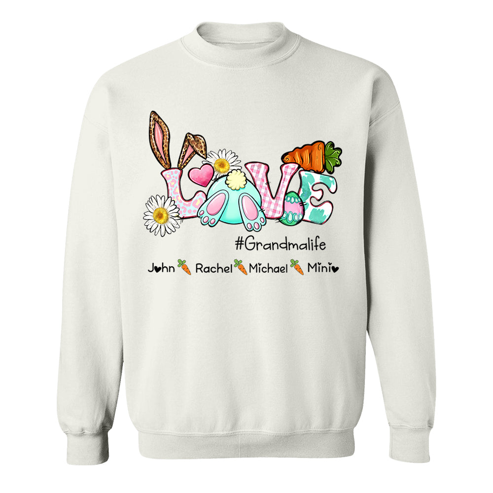 Love Easter Bunny Grandmalife Shirt, Easter Day Custom Shirt, Easter Bunny Shirt With Kids Name