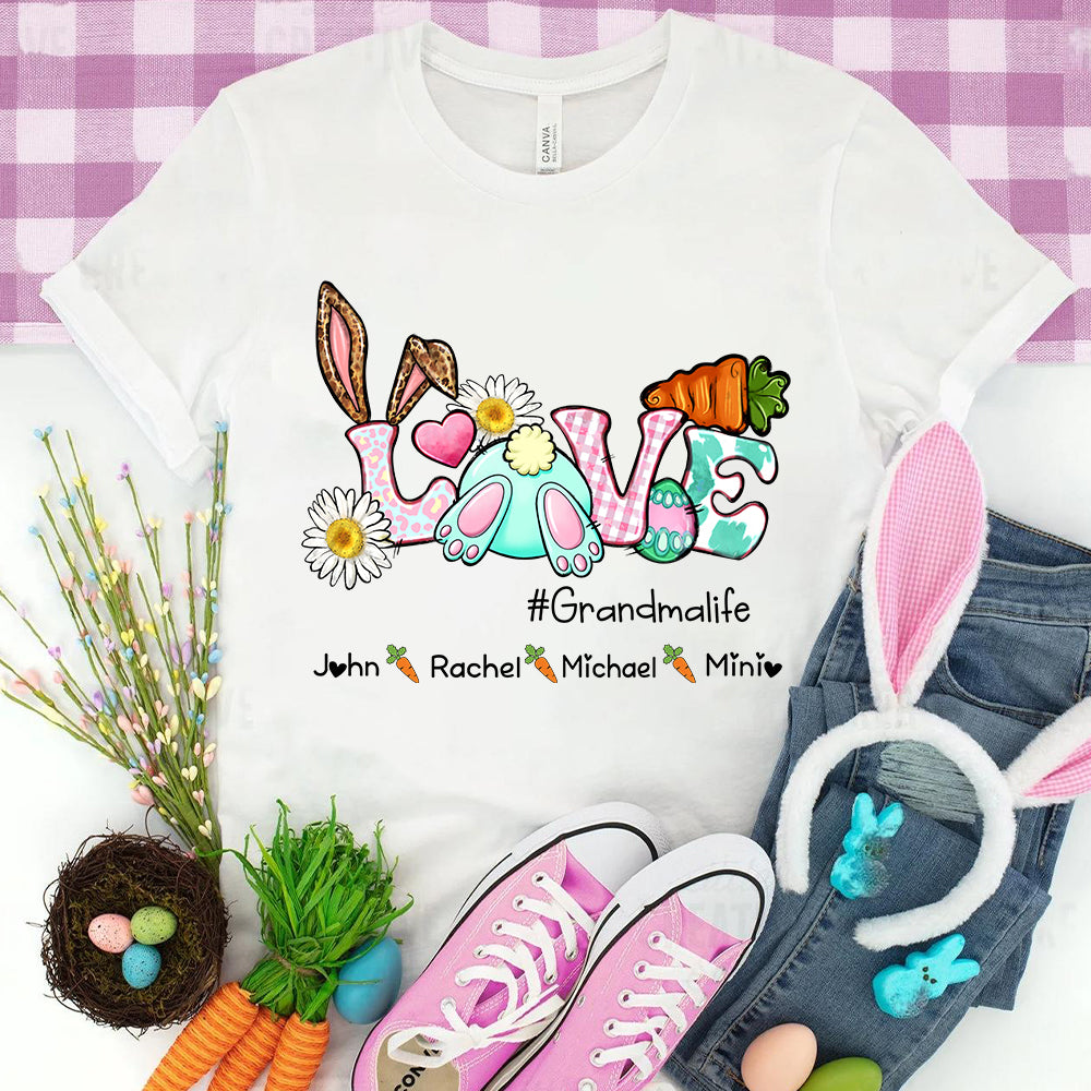 Love Easter Bunny Grandmalife Shirt, Easter Day Custom Shirt, Easter Bunny Shirt With Kids Name