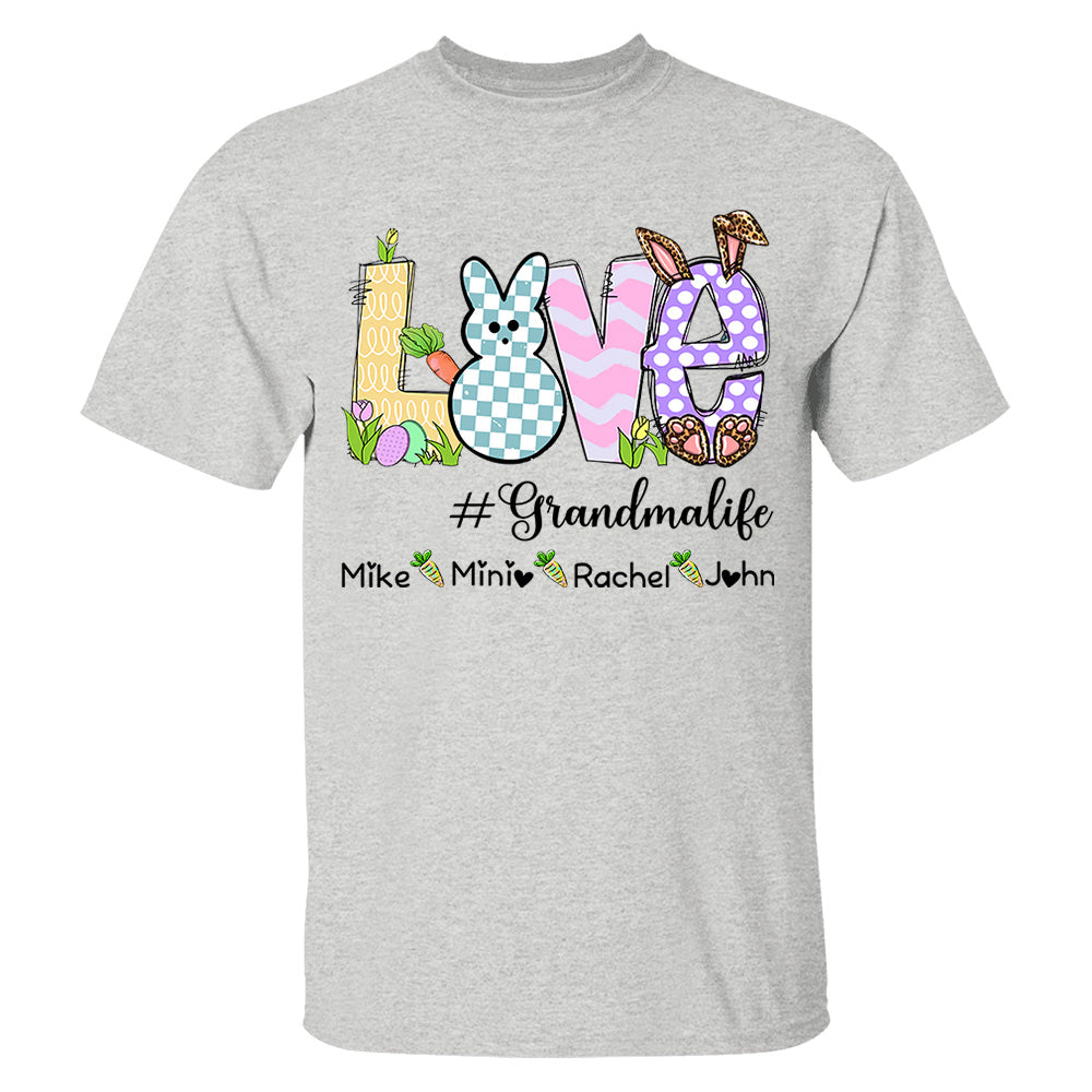 Personalized Love Grandma Life Bunny Easter T-Shirt, Custom Grandma Shirt, Retro Easter Bunny And Carrot Kids