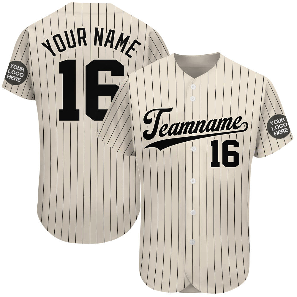 Custom Logo Name Number Cream Pinstripe Baseball Jersey