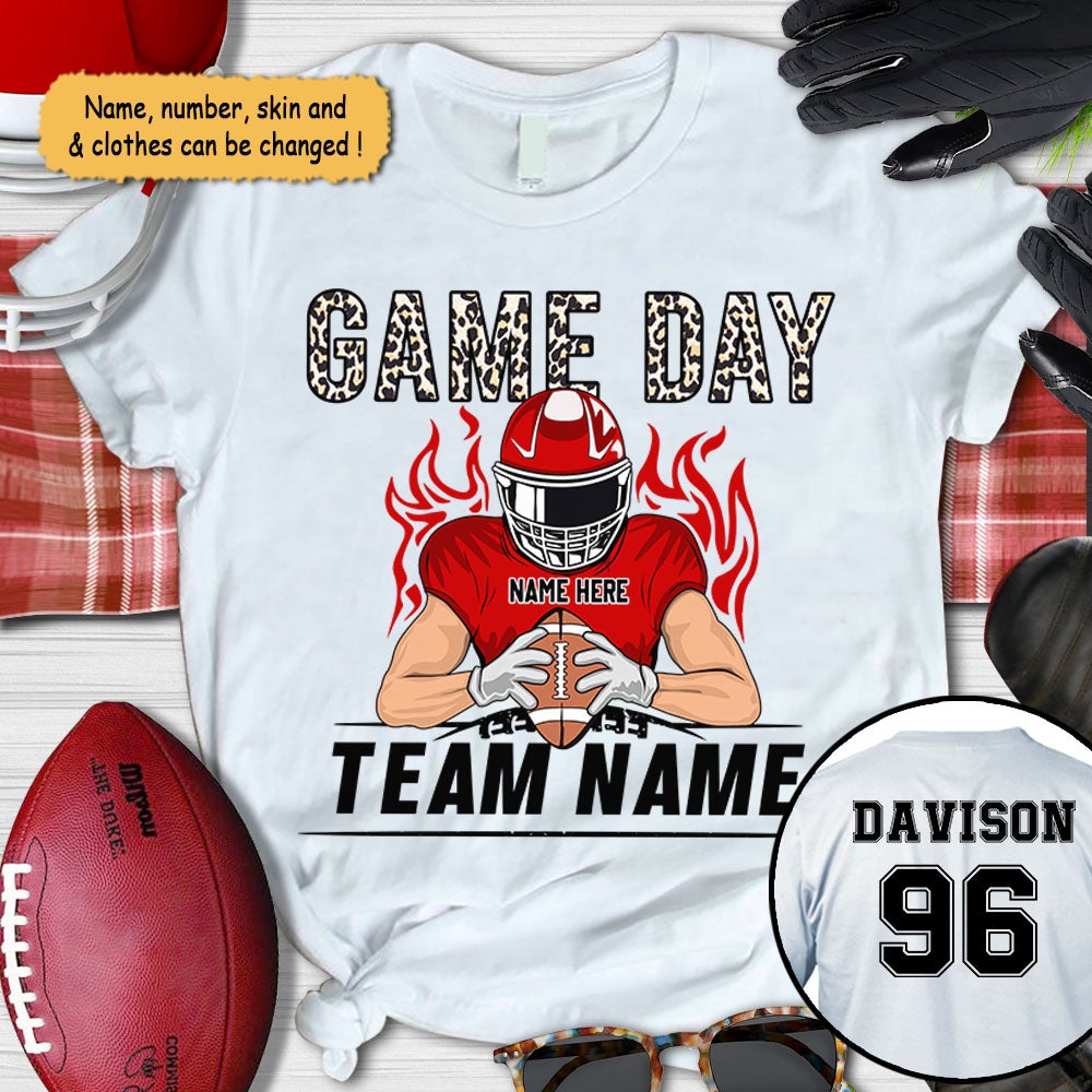 Personalized Game Day Football Mom Leopard Shirts Custom Name And Number Football Player Shirt
