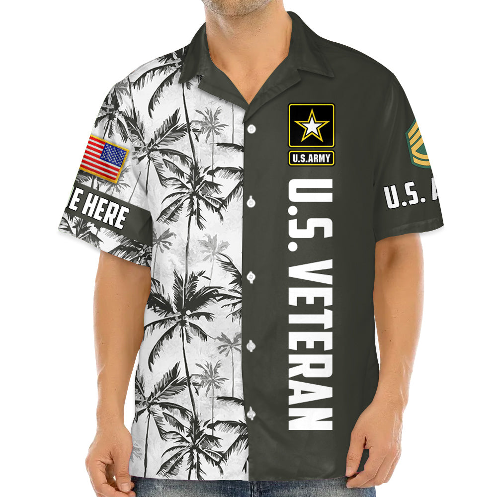 Tropical Palms Watercolor Personalized Hawaiian Shirt For Veteran Custom Name and Branch H2511