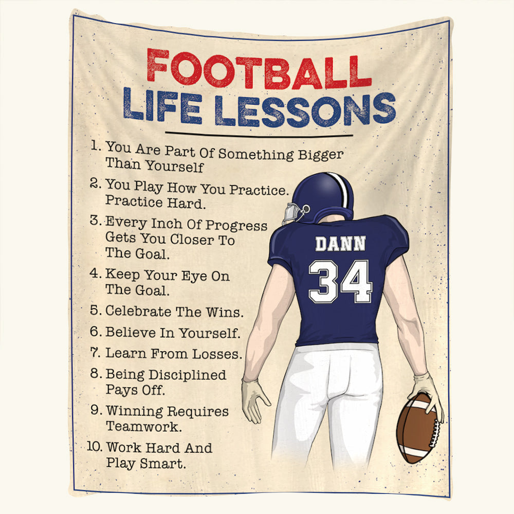 American Football Life Lessons Custom Blanket Gift For Football Player - Personalized Gifts For Football Lovers