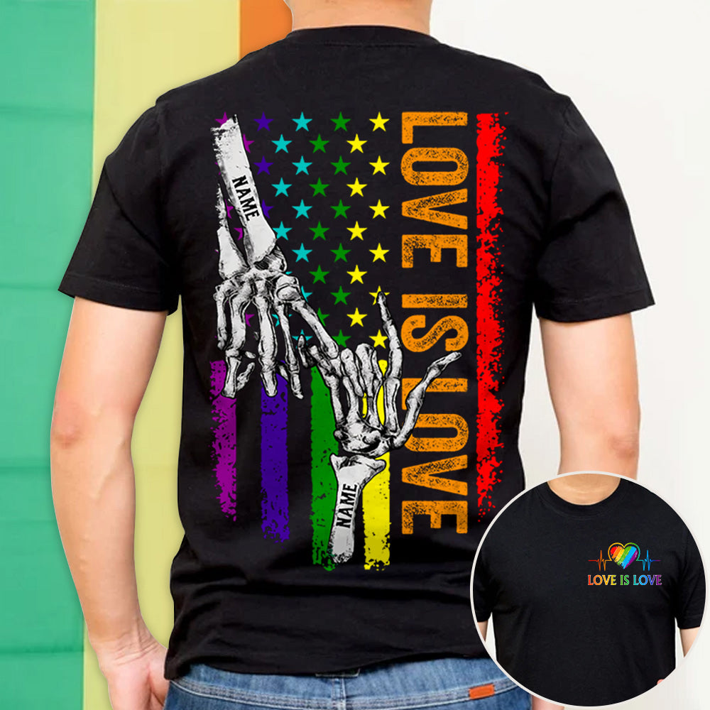 Personalized Love Is Love Hands Skull Anniversary T-Shirt Gift For Lgbt Couples