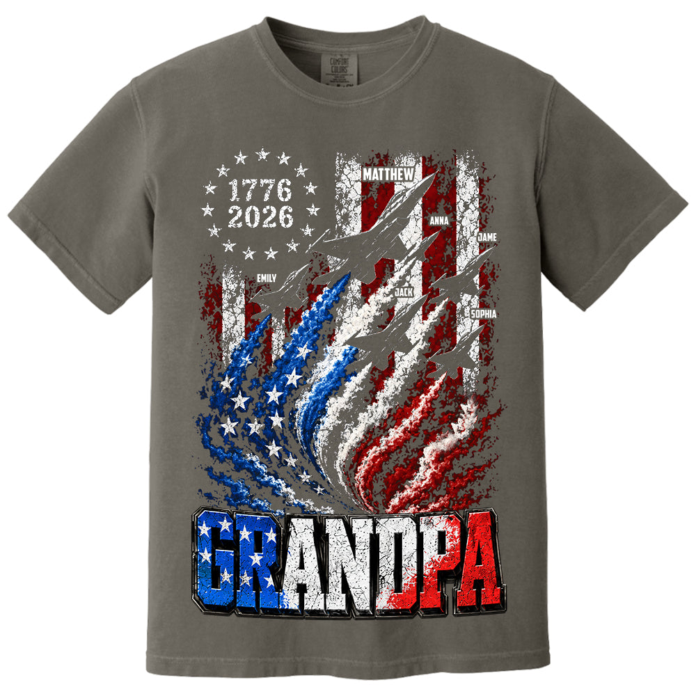 Personalized Dad Grandpa Nation Flag American 250th Anniversary Shirt, Patriotic Fighter Jets Shirt, Cool Father's Day Gift For Dad, Grandpa T1807 VH01