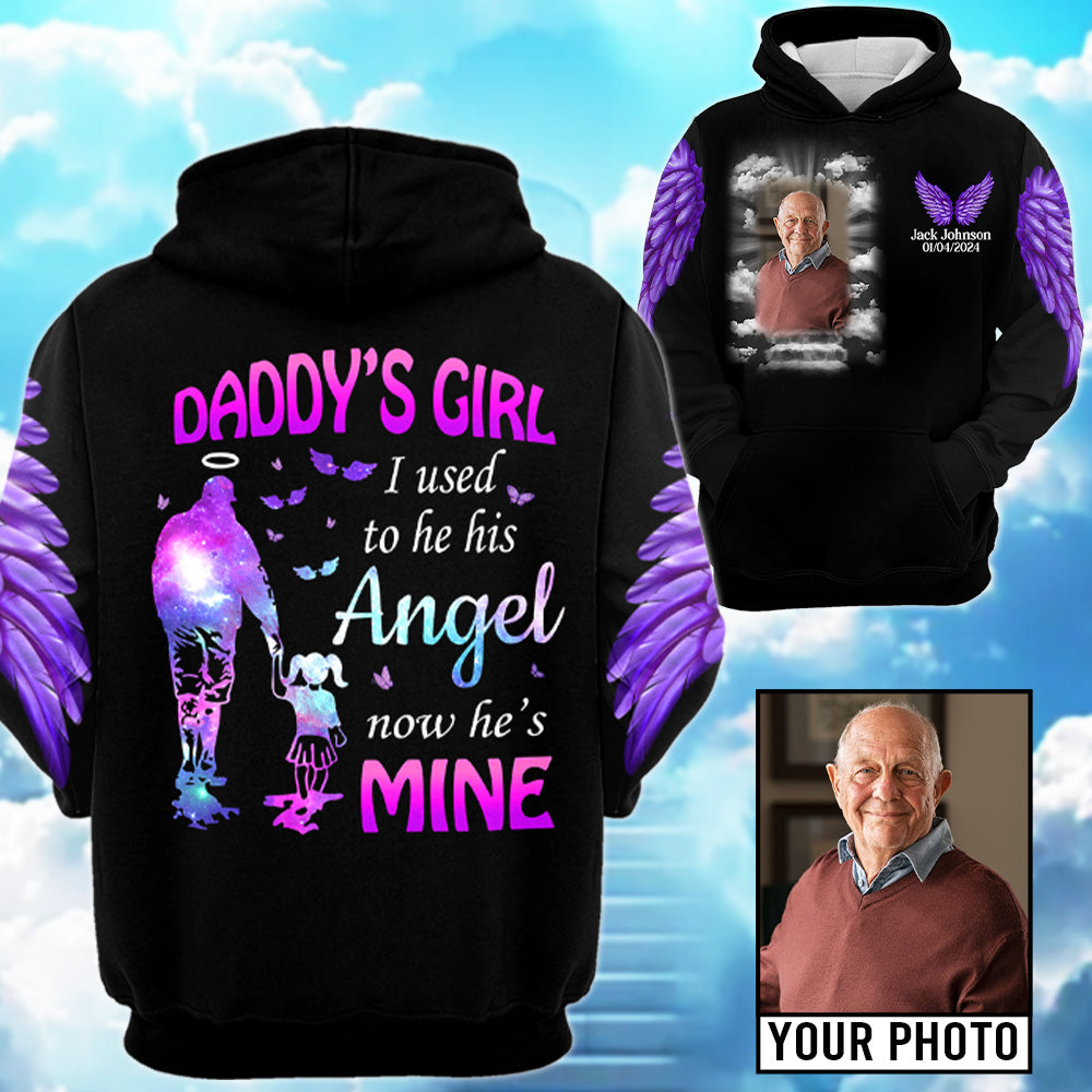 Daddy's Girl, I Used To Be His Angel Now He's Mine, Personalized Photo Memorial Shirt A2110 Tu20