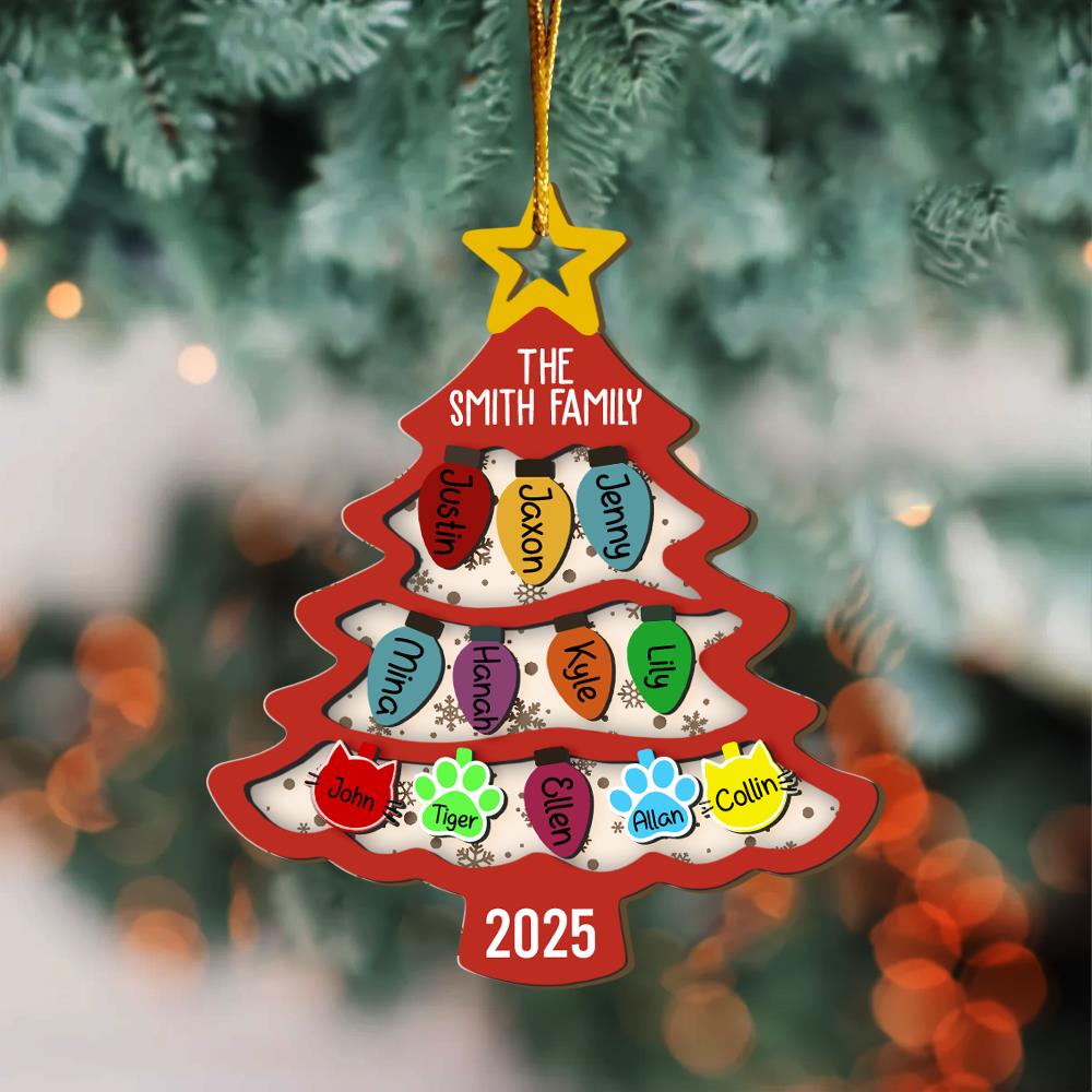 Personalized Family Tree Ornament 2025, Custom Family With Pet Ornament, Large Family Ornament, 2025 Christmas Ornament, Christmas Gifts Nh00