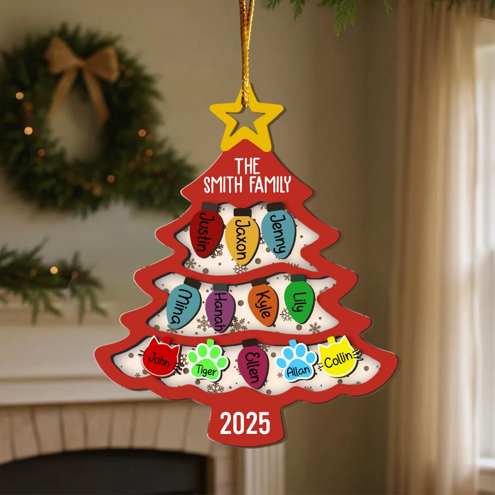 Personalized Family Tree Ornament 2025, Custom Family With Pet Ornament, Large Family Ornament, 2025 Christmas Ornament, Christmas Gifts Nh00