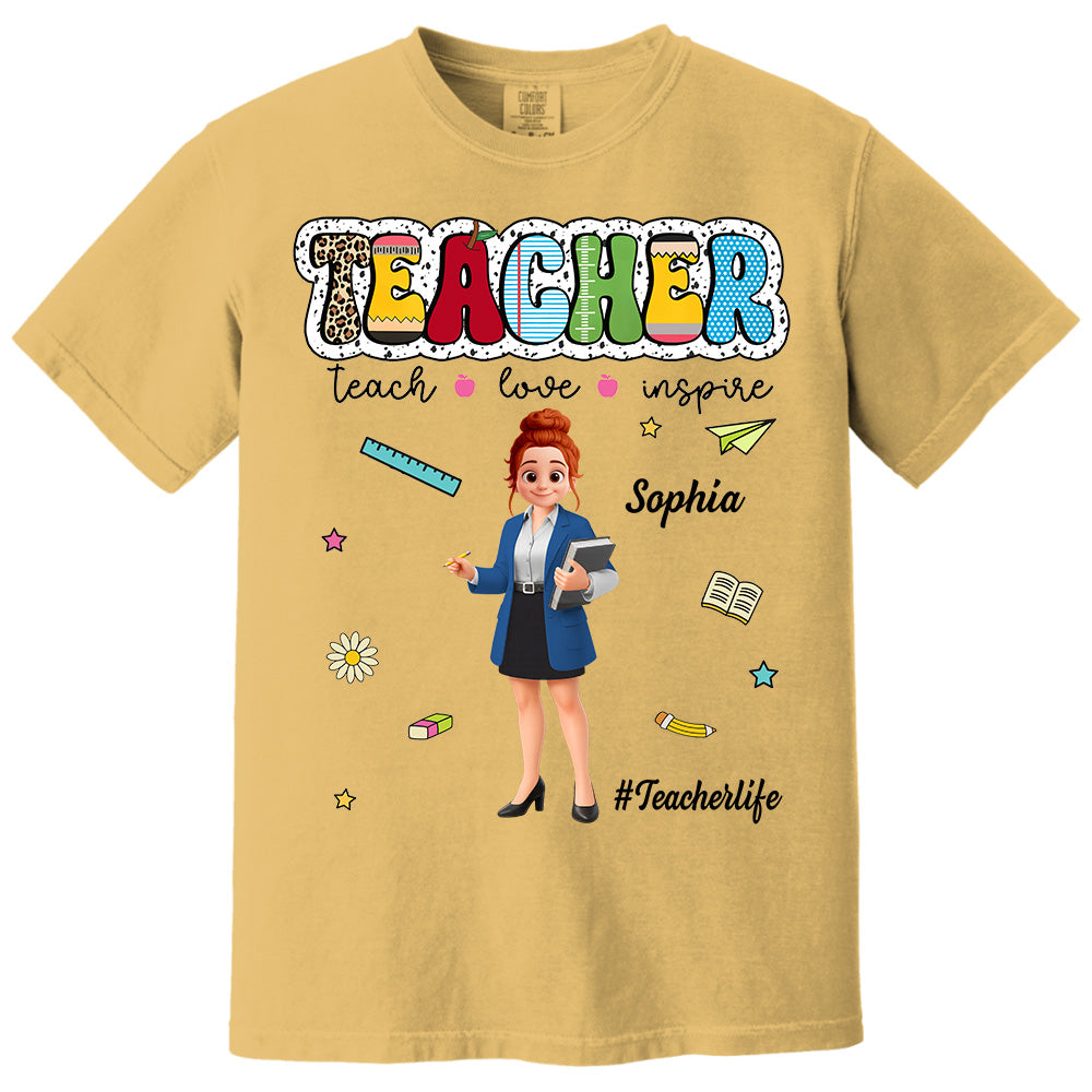 Teacher Teach Love Inspire, Personalized Shirt, Back To School, Teacher Appreciation, Teacher Gift T1807 Pt99