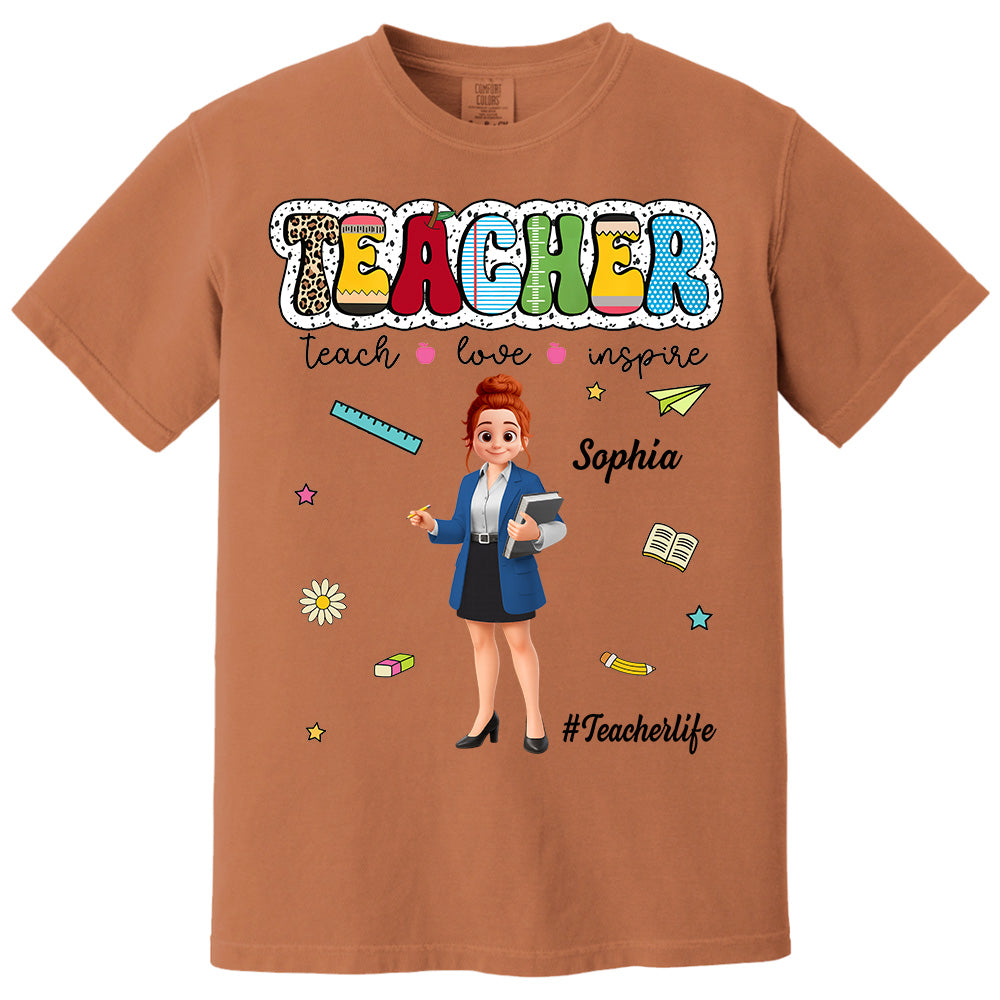 Teacher Teach Love Inspire, Personalized Shirt, Back To School, Teacher Appreciation, Teacher Gift T1807 Pt99