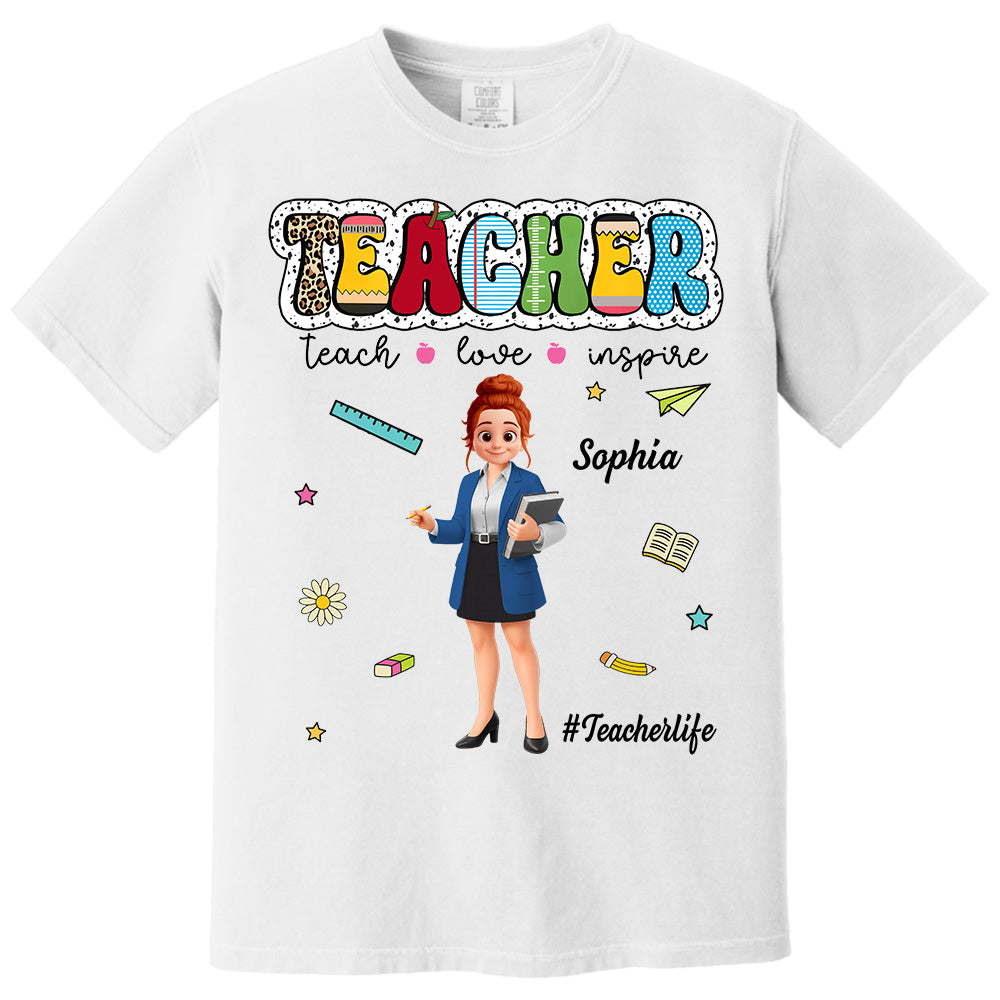 Teacher Teach Love Inspire, Personalized Shirt, Back To School, Teacher Appreciation, Teacher Gift T1807 Pt99