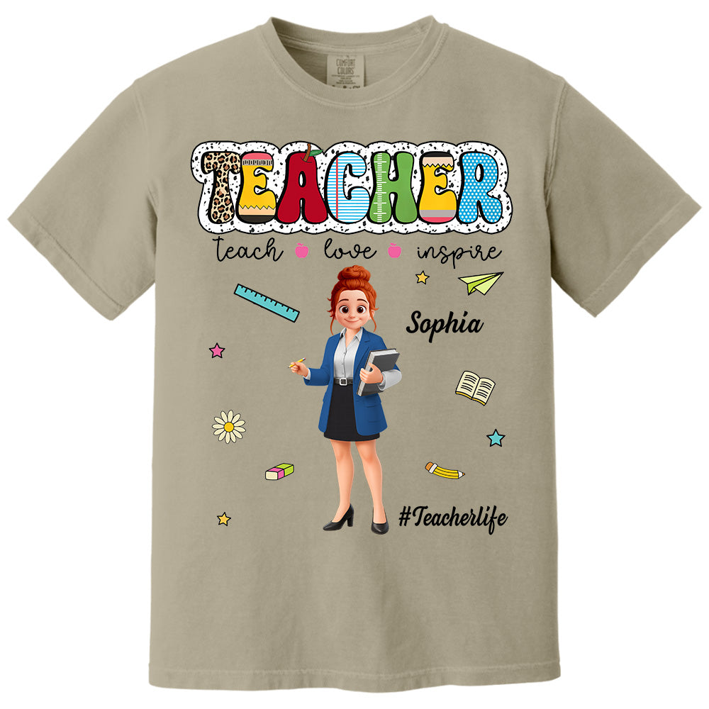 Teacher Teach Love Inspire, Personalized Shirt, Back To School, Teacher Appreciation, Teacher Gift T1807 Pt99