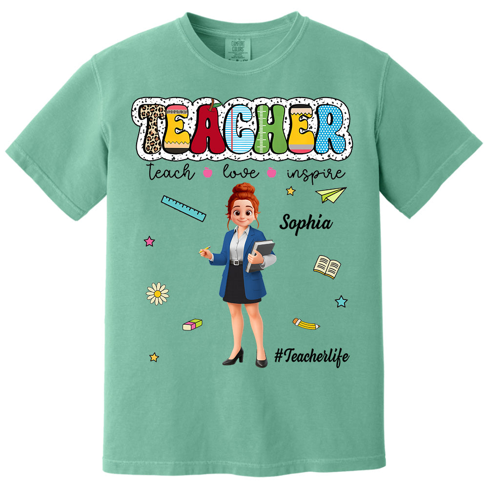 Teacher Teach Love Inspire, Personalized Shirt, Back To School, Teacher Appreciation, Teacher Gift T1807 Pt99
