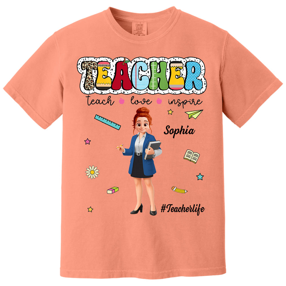 Teacher Teach Love Inspire, Personalized Shirt, Back To School, Teacher Appreciation, Teacher Gift T1807 Pt99