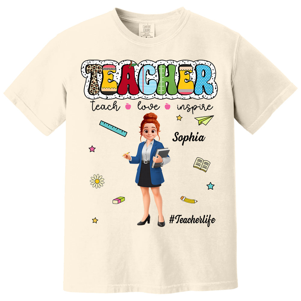 Teacher Teach Love Inspire, Personalized Shirt, Back To School, Teacher Appreciation, Teacher Gift T1807 Pt99