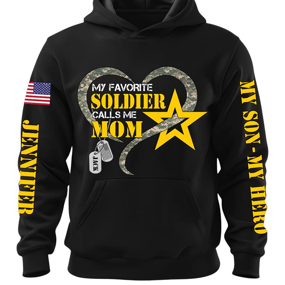 My Favorite Soldier Calls Me Mom Heart Camouflage My Son My Hero Custom Shirt For Proud Military Mom Grandma Sister H2511 Trna
