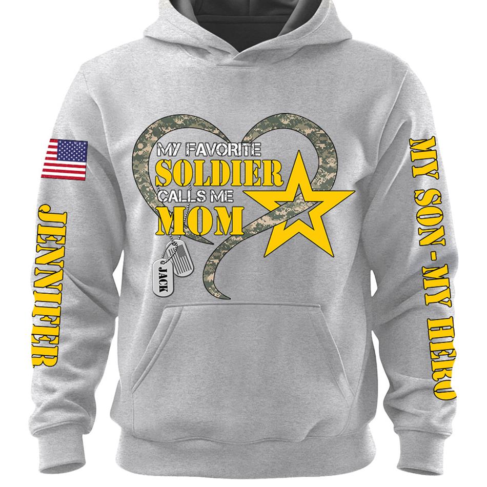 My Favorite Soldier Calls Me Mom Heart Camouflage My Son My Hero Custom Shirt For Proud Military Mom Grandma Sister H2511 Trna