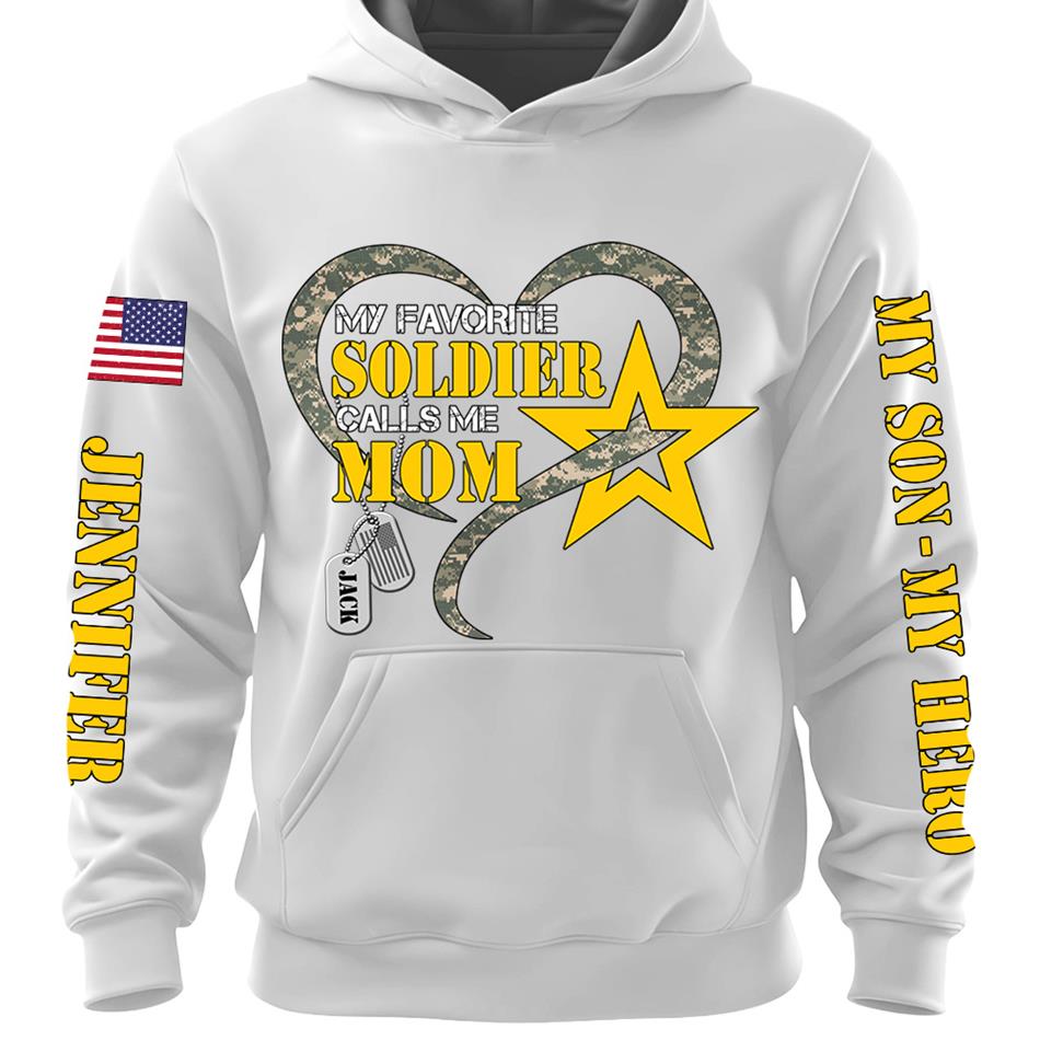 My Favorite Soldier Calls Me Mom Heart Camouflage My Son My Hero Custom Shirt For Proud Military Mom Grandma Sister H2511 Trna