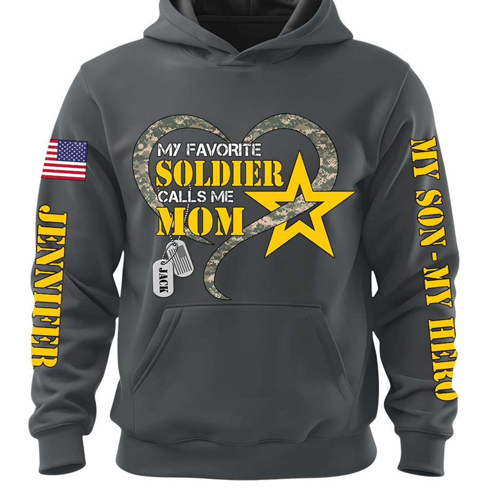 My Favorite Soldier Calls Me Mom Heart Camouflage My Son My Hero Custom Shirt For Proud Military Mom Grandma Sister H2511 Trna