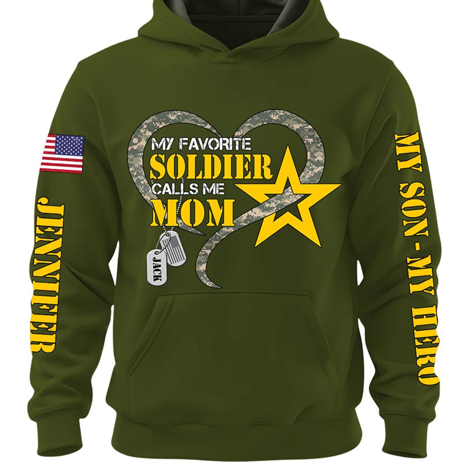 My Favorite Soldier Calls Me Mom Heart Camouflage My Son My Hero Custom Shirt For Proud Military Mom Grandma Sister H2511 Trna