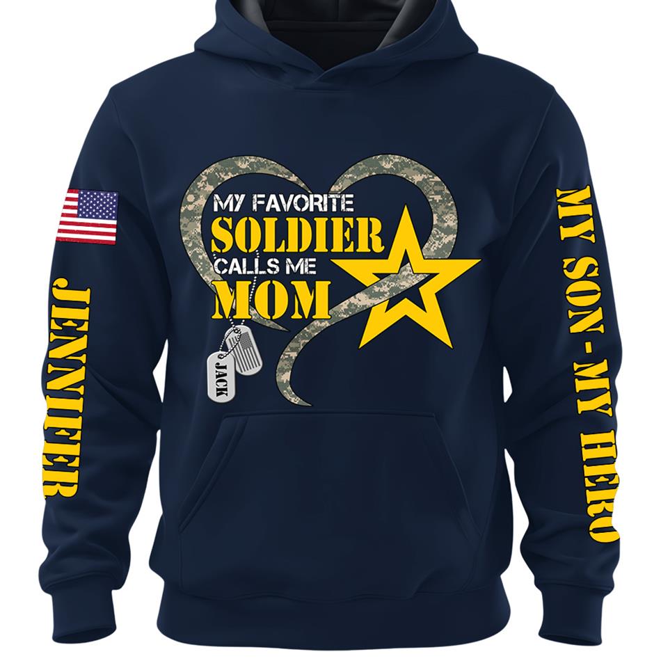 My Favorite Soldier Calls Me Mom Heart Camouflage My Son My Hero Custom Shirt For Proud Military Mom Grandma Sister H2511 Trna