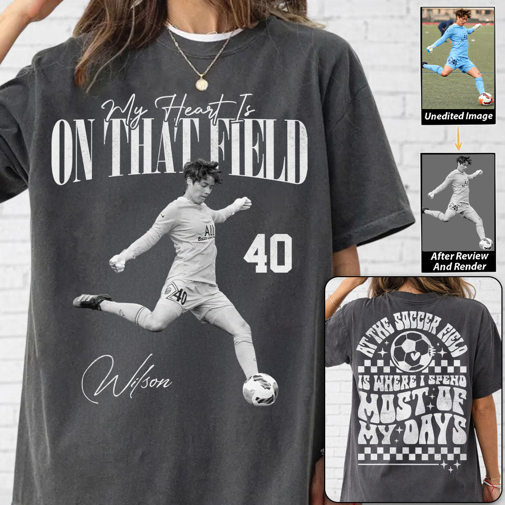 Personalized My Heart Is On That Field Washed Tee Retro Bootleg Shirt For Soccer Player T1807 Hv01