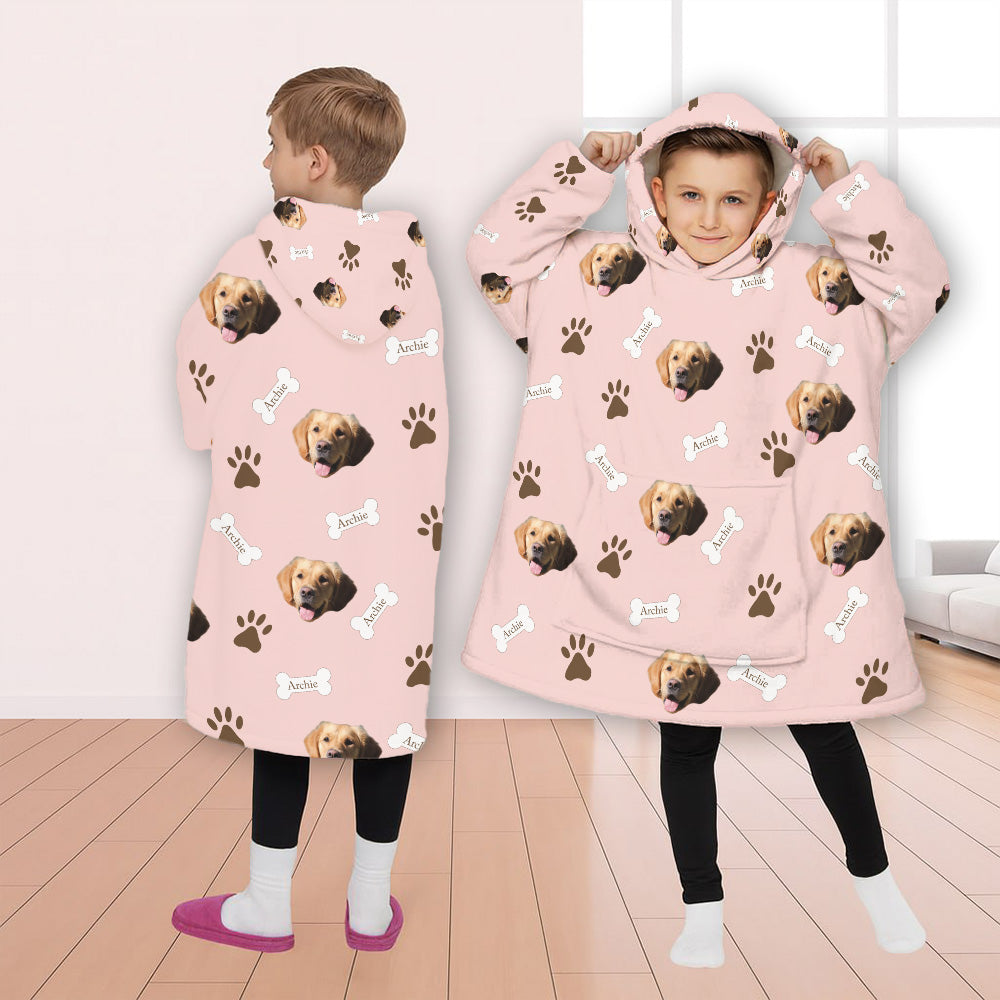 Personalized Upload Pet Photo Oversized Fleece Hoodie Matching Christmas Costume for Women Men & Kids