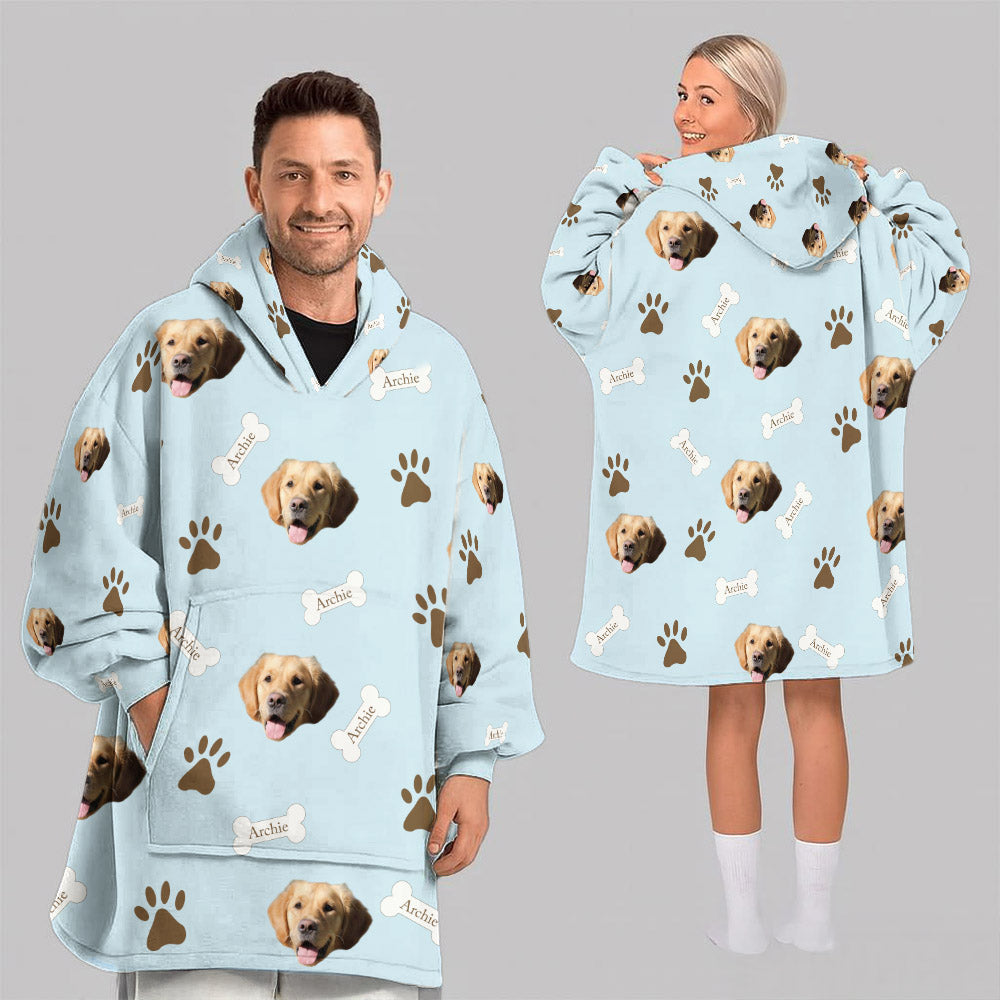 Personalized Upload Pet Photo Oversized Fleece Hoodie Matching Christmas Costume for Women Men & Kids