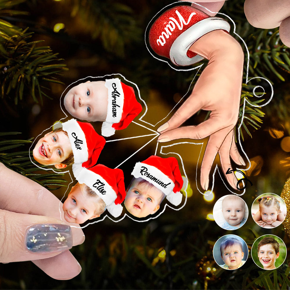 Custom Photo Grandma Hand Grandkids Christmas Gift - Personalized Cutout Acrylic Ornament