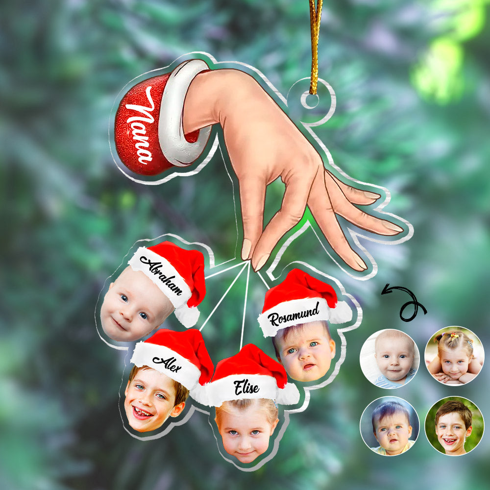 Custom Photo Grandma Hand Grandkids Christmas Gift - Personalized Cutout Acrylic Ornament