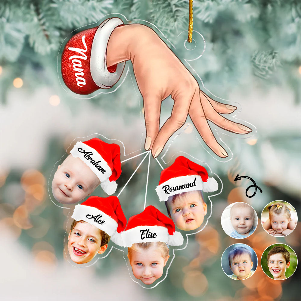 Custom Photo Grandma Hand Grandkids Christmas Gift - Personalized Cutout Acrylic Ornament