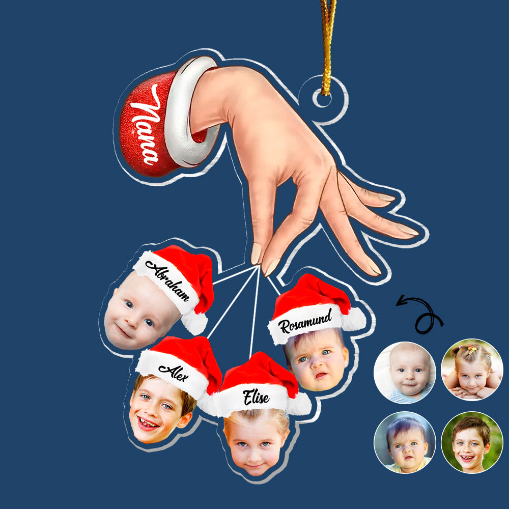 Custom Photo Grandma Hand Grandkids Christmas Gift - Personalized Cutout Acrylic Ornament
