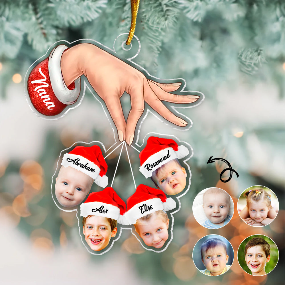 Custom Photo Grandma Hand Grandkids Christmas Gift - Personalized Cutout Acrylic Ornament