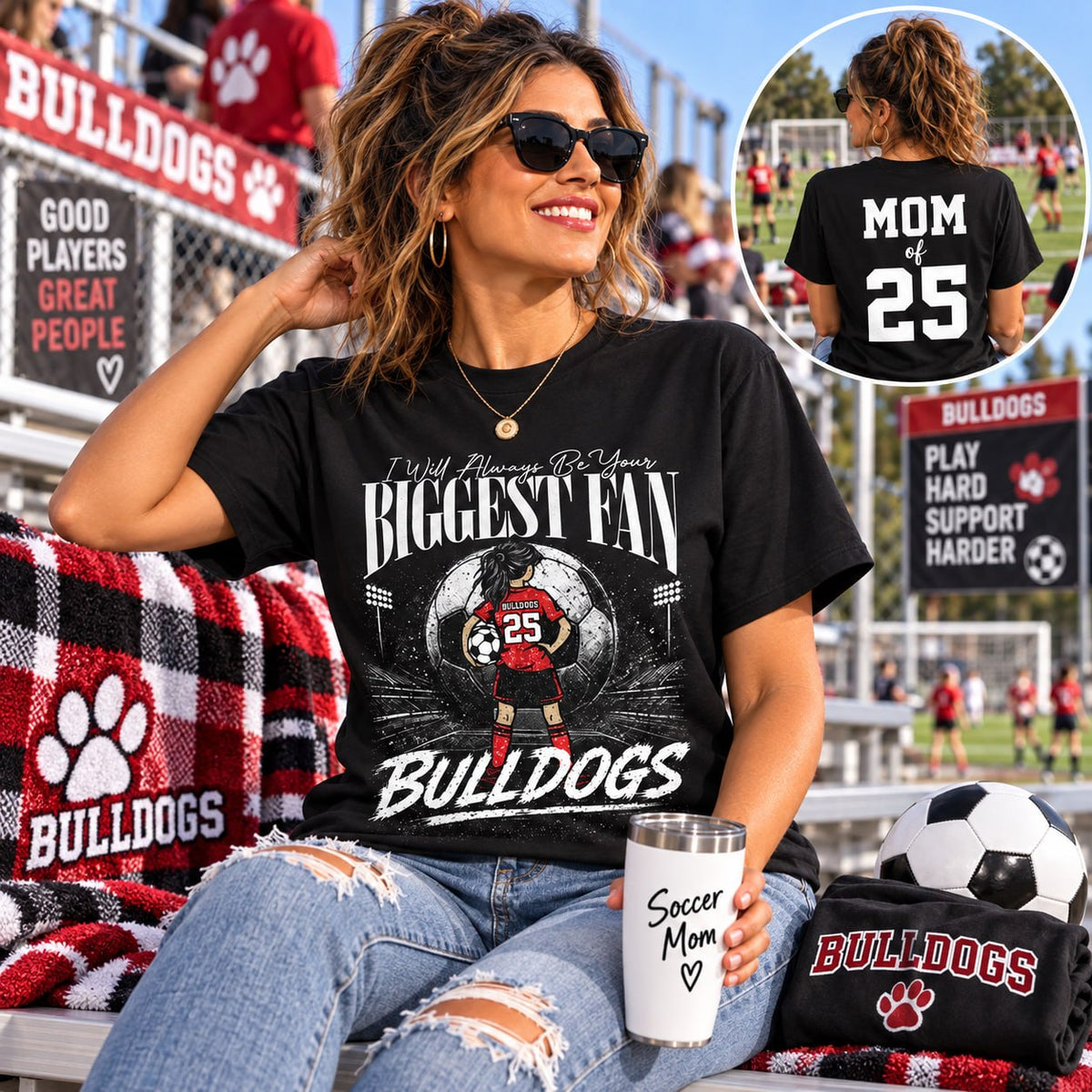 I'll Always Be Your Biggest Fan, Personalized Soccer Mom Shirt, Custom Player Name & Number Tee, Game Day Mom Gift Na02 VH01