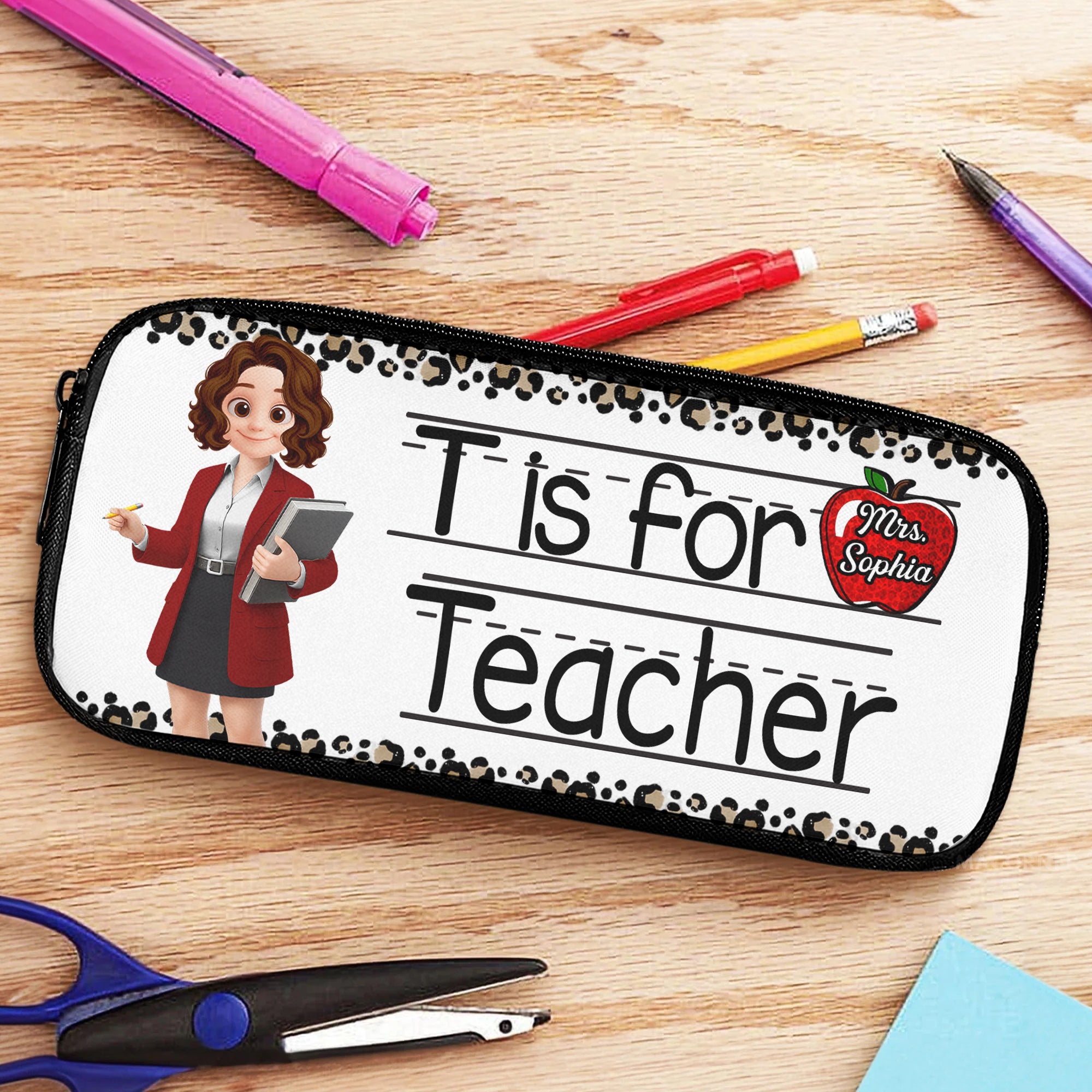 Personalized Teacher Custom Apple Name Pencil Case Tu24  Hv01